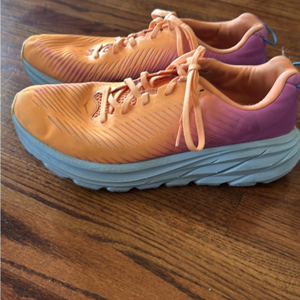 Hoka Orange and Purple Athletic Shoes with Cushioned Midsole